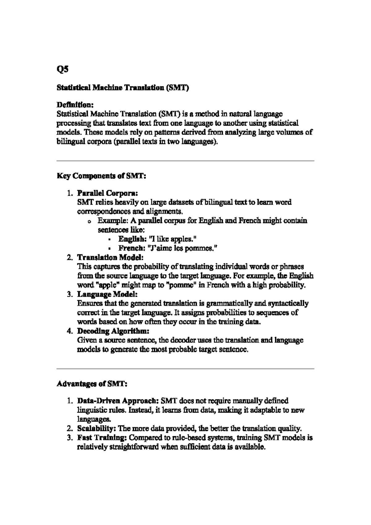 Statistical Machine Translation (SMT) Overview and Key Components - Studocu