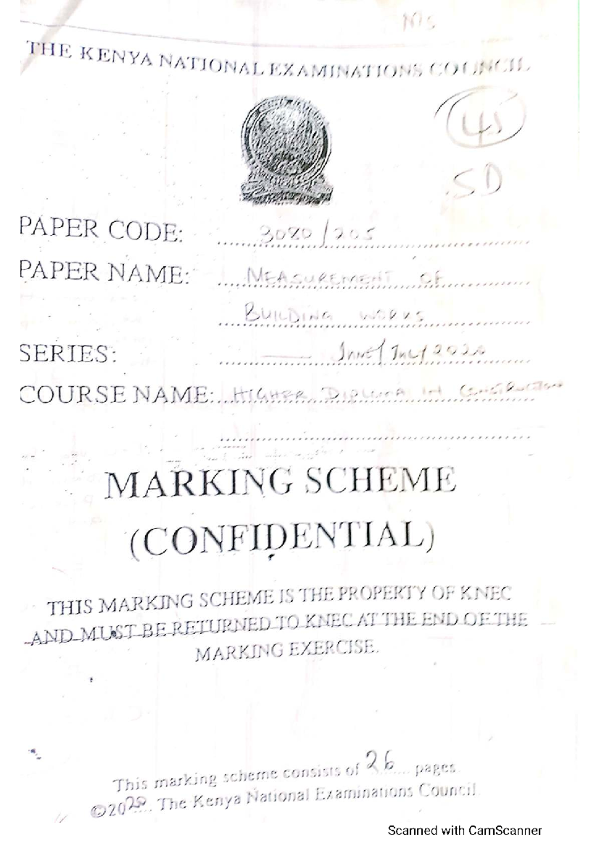 marking-scheme-higher-diploma-in-construction-measurement-2020-knec