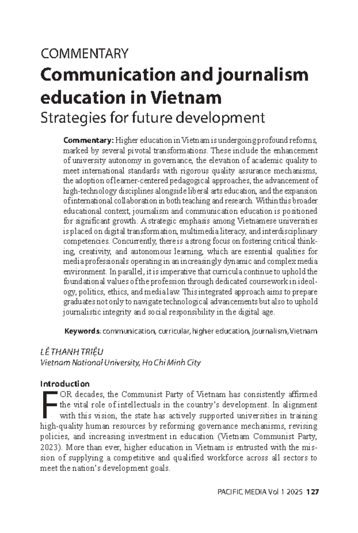 MEDIA CONSTRUCT: Future Strategies for Journalism Education in Vietnam ...