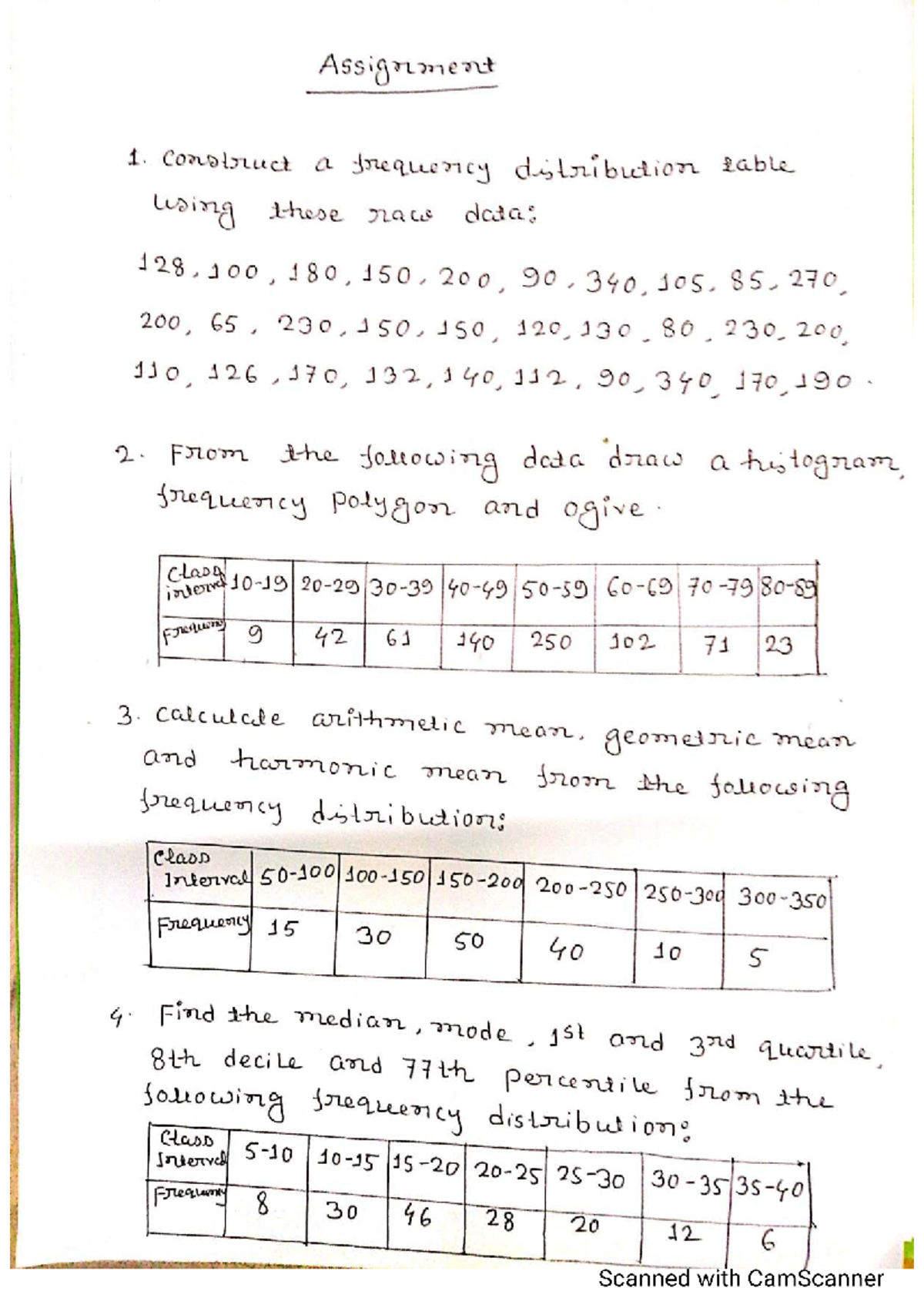 Assignment 1: Frequency Distribution, Statistics & Probability Analysis ...