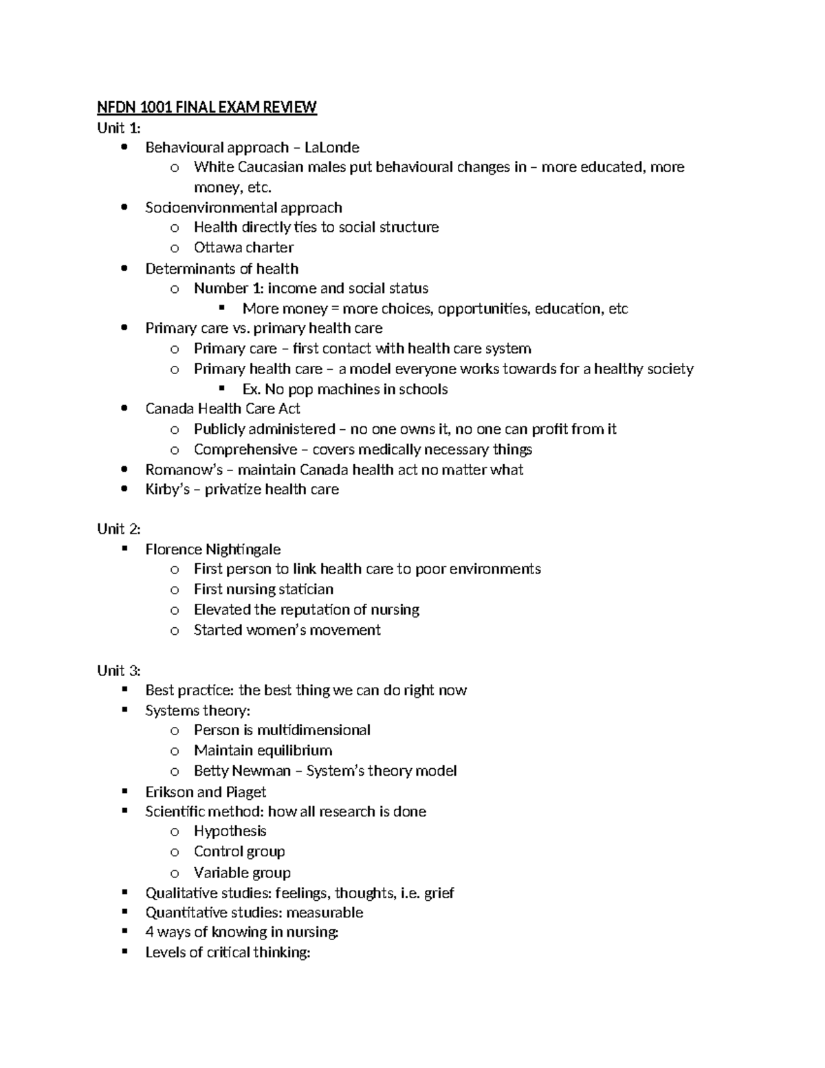 NFDN 1001 Final Exam Review: Key Concepts & Nursing Principles - Studocu