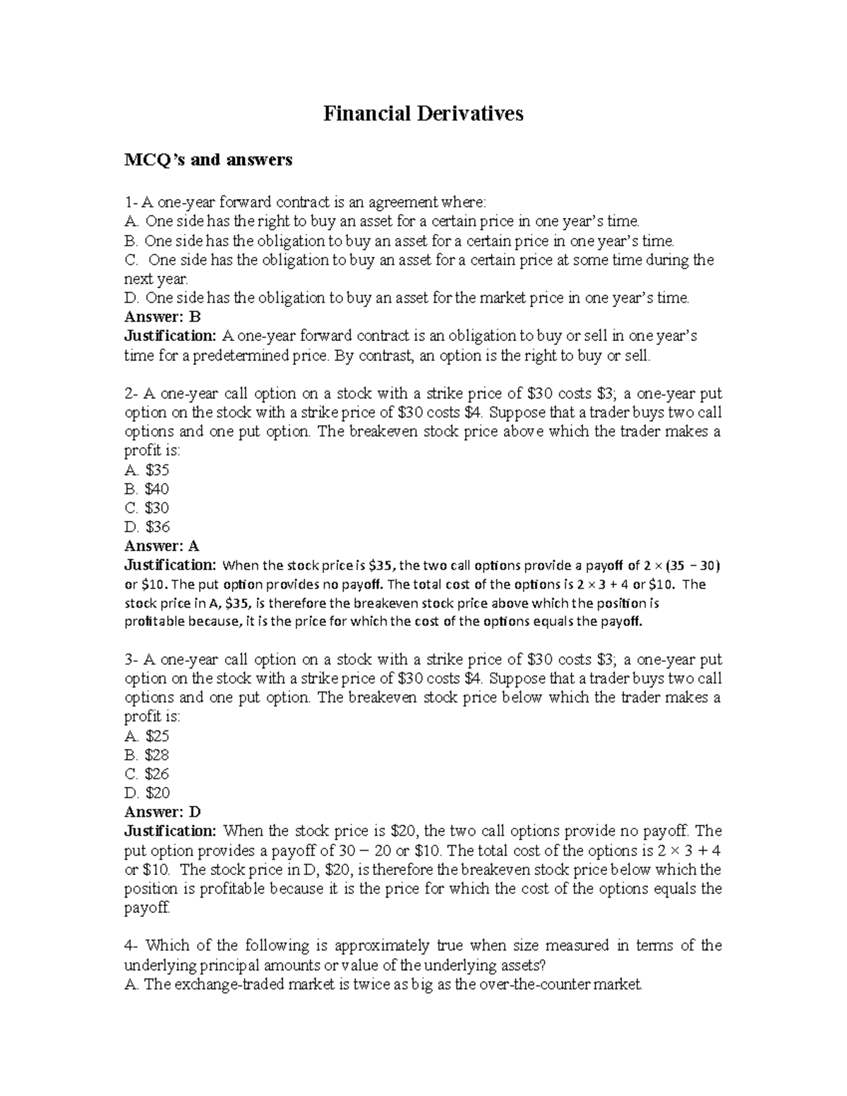 Final Revision 2022 - Derivatives Lecture Notes and MCQs - Studocu