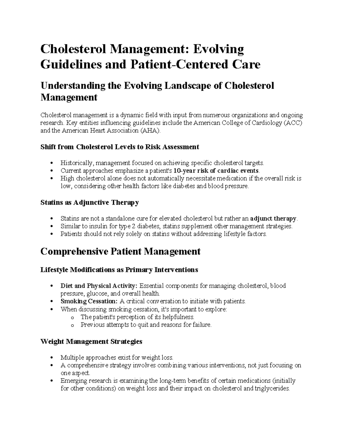 Cholesterol Management (NUR 301): Evolving Guidelines and Strategies ...