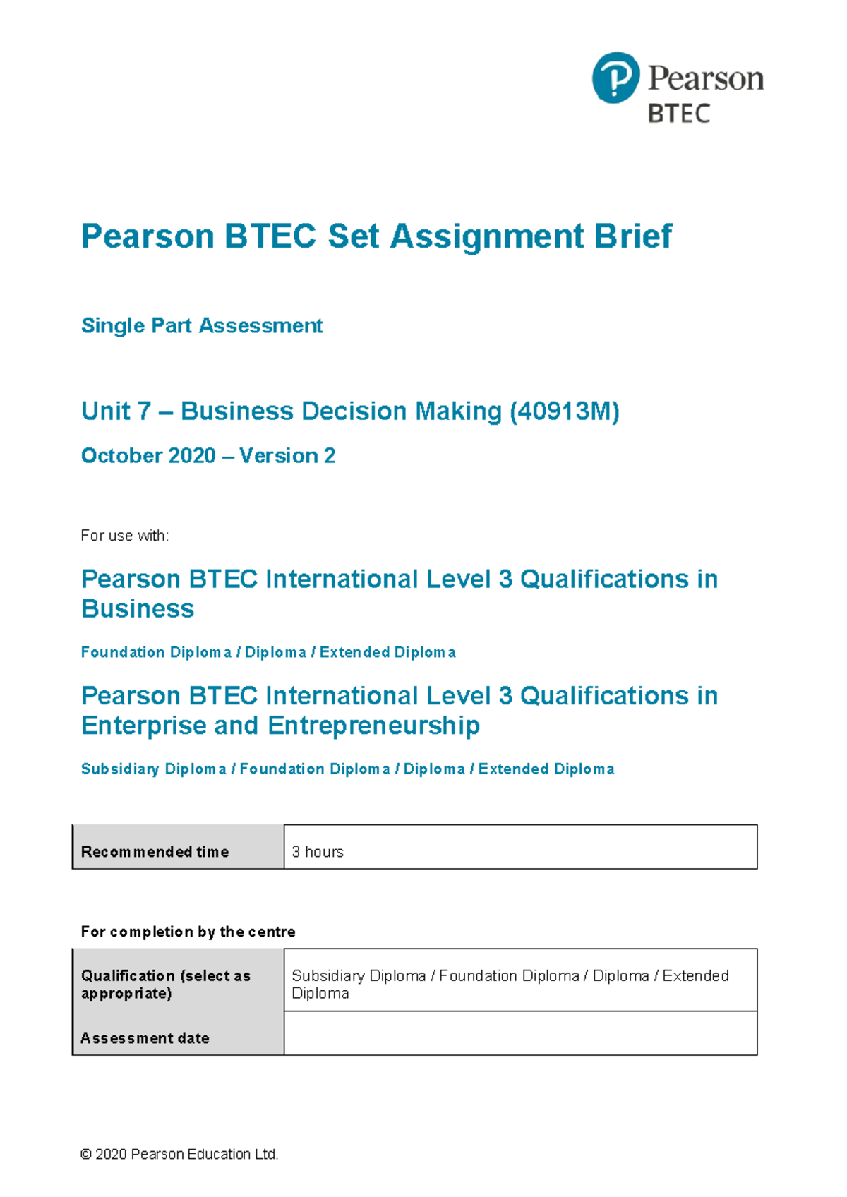 BTEC International Business Unit 7 (40913M) Decision Making Report ...