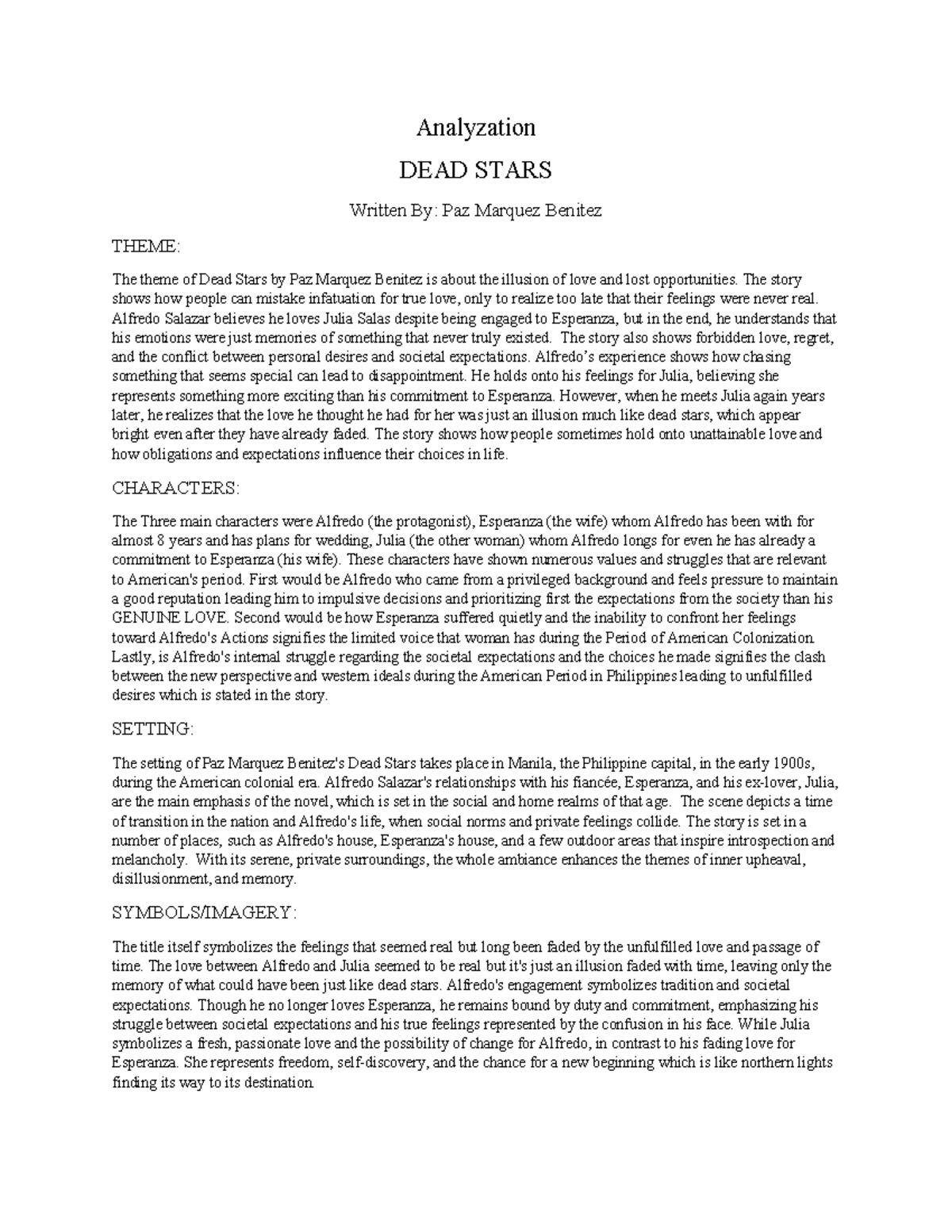ENG 101: Analysis of Themes and Characters in 'Dead Stars' Essay Notes ...