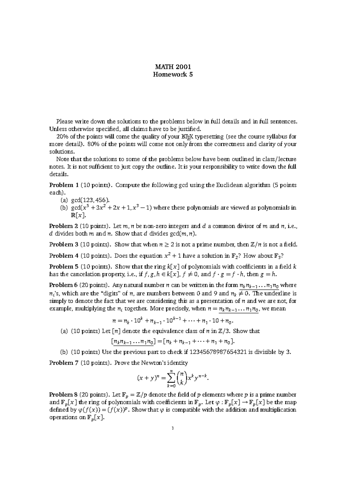 MATH 2001 Homework 5 Solutions and Detailed Explanations - Studocu