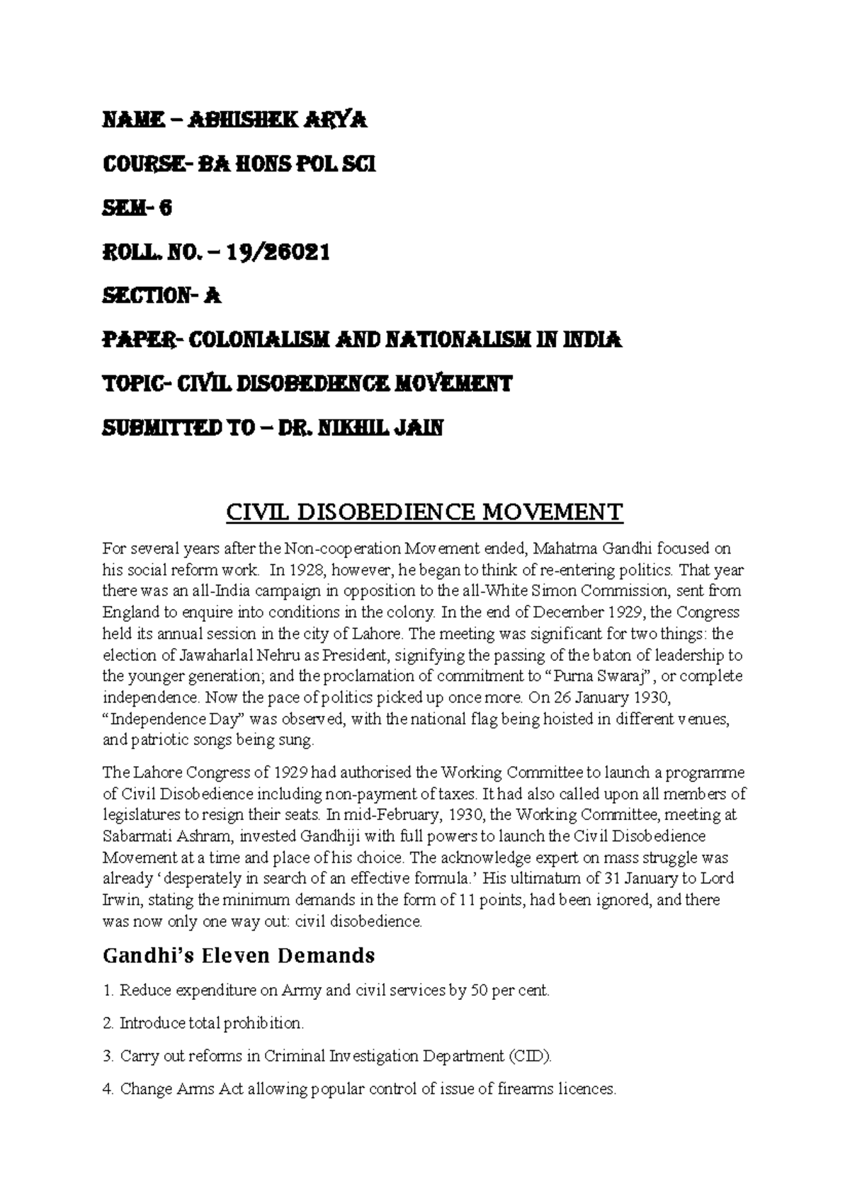 CNI Assignment by Abhishek - Name – abhishek arya course- ba hoNs Pol ...
