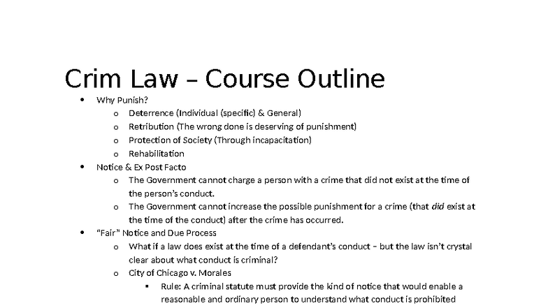 Crim Law - Course Outline: Key Concepts and Principles - Studocu