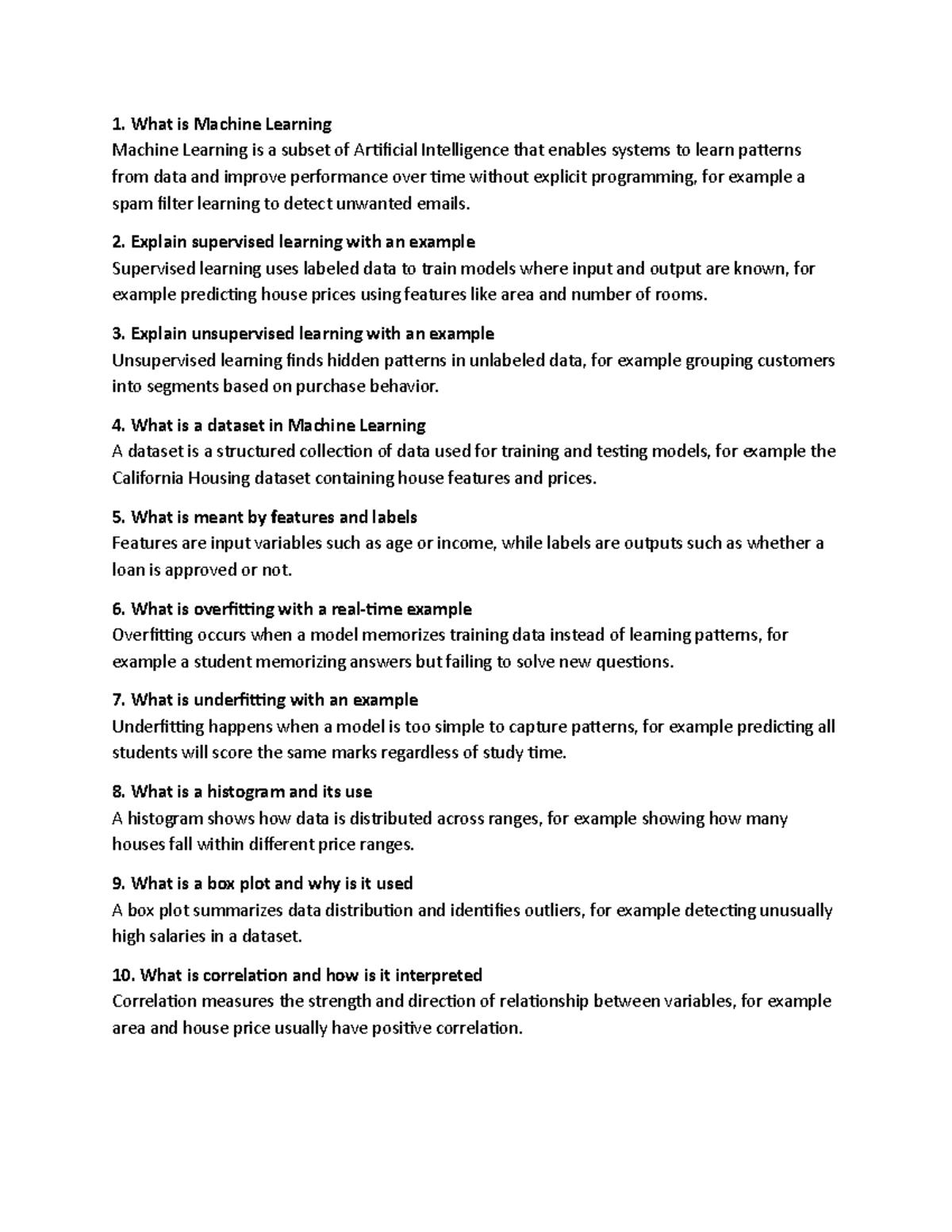 Viva Questions for Machine Learning Concepts - BCSL606 - Studocu