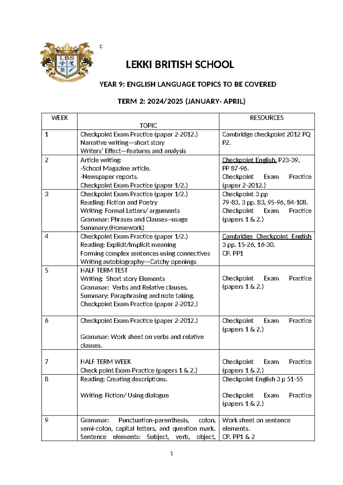 Year 9 term 2 topics to be covered edited - c LEKKI BRITISH SCHOOL YEAR ...
