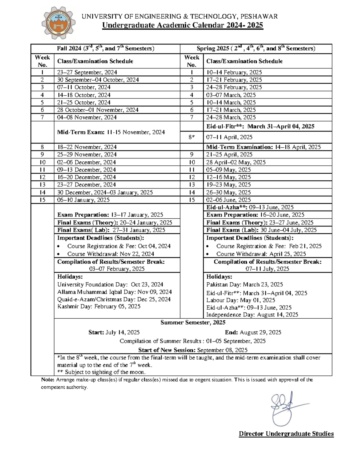 UG Academic Calendar 2024-25 for 3rd, 5th, 7th Semesters - Studocu