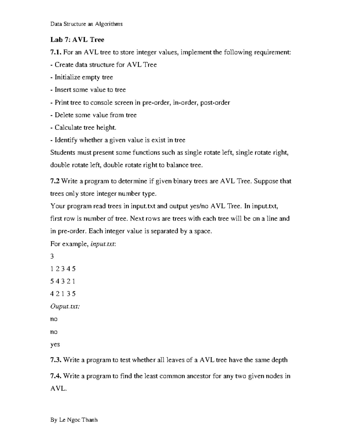 Lab 7 - AVL - HCMUS - Data Structure an Algorithms By Le Ngoc Thanh Lab ...