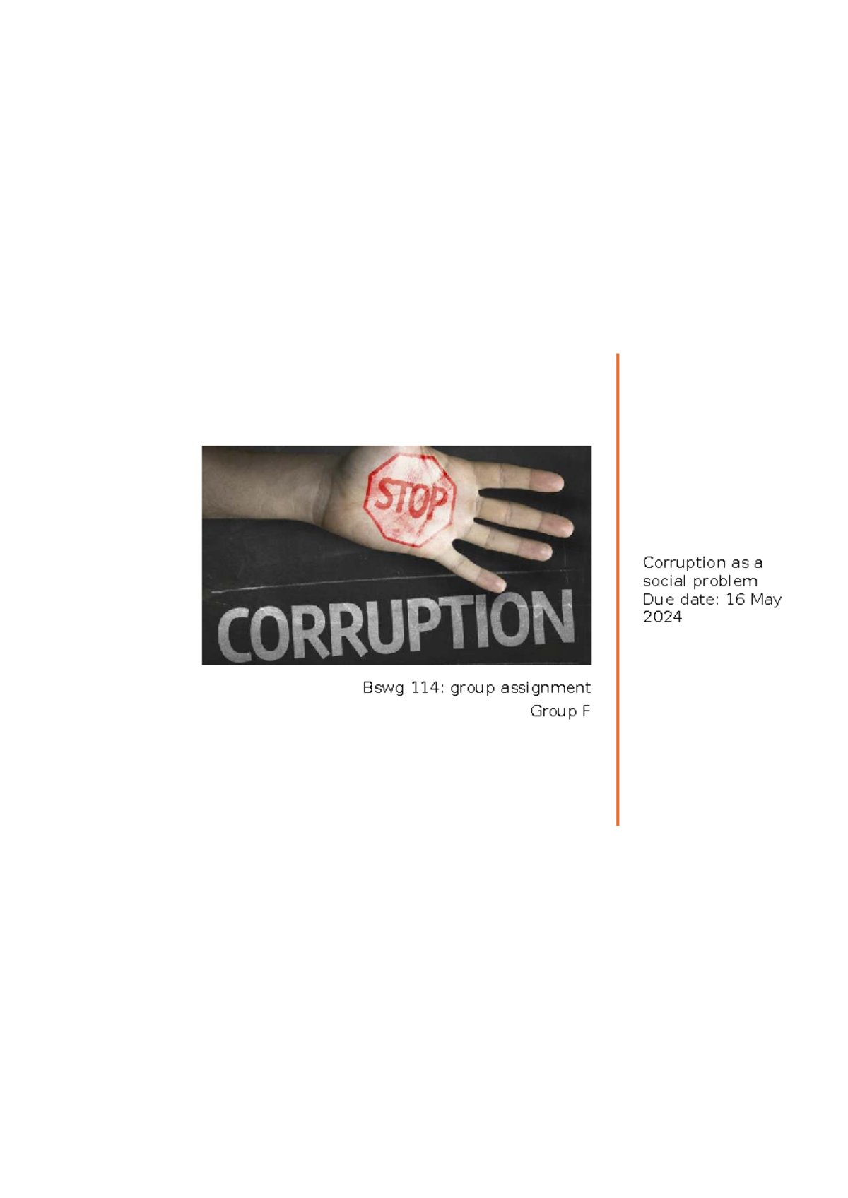 BSWG 114: Group Assignment on Corruption as a Social Problem - Studocu
