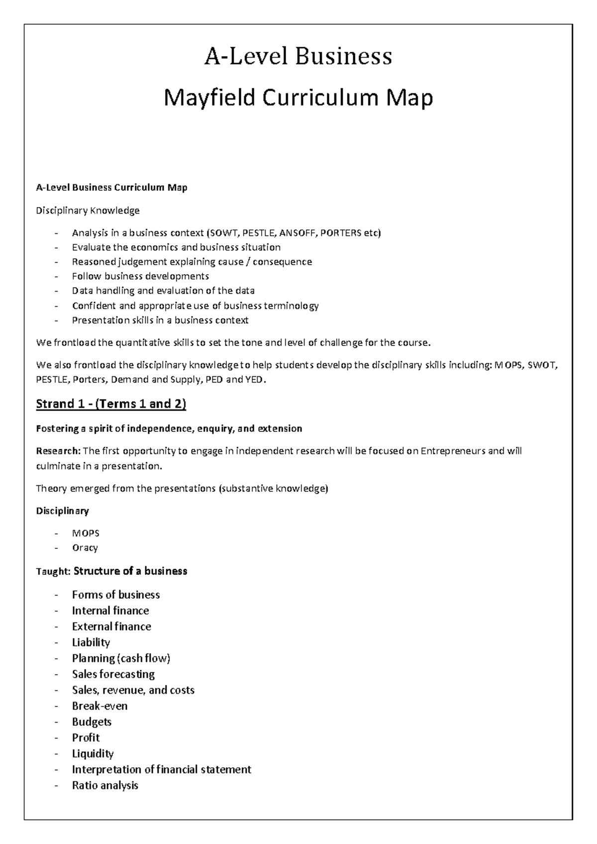 Business-Curriculum-Map - A-Level Business Curriculum Map Disciplinary ...