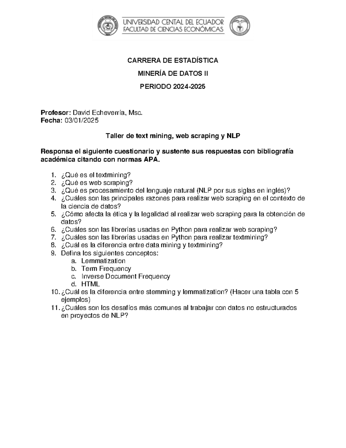 Taller text mining web scraping 2024 2025 - CARRERA DE ESTADÍSTICA ...