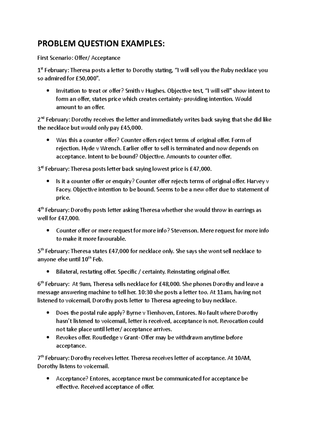 Problem Question Examples in Contract Law: Scenarios and Analysis - Document Preview
