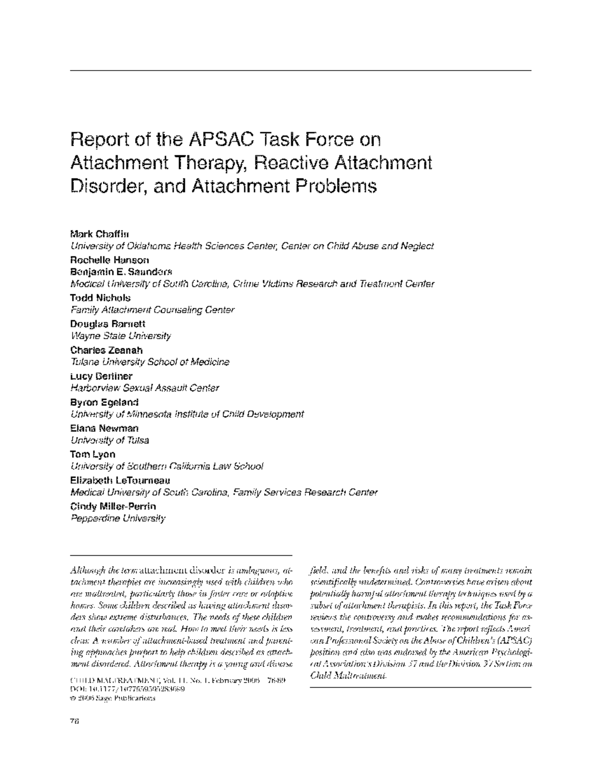 Report on Attachment Therapy and Reactive Attachment Disorder - Studocu