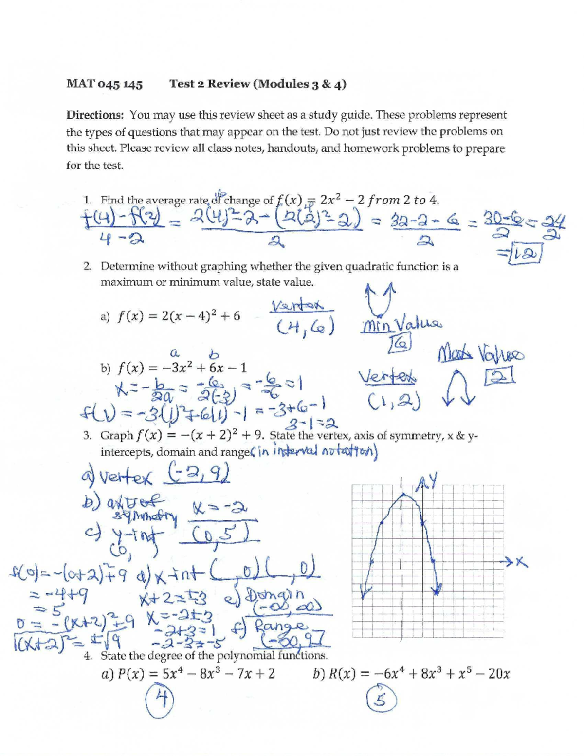 MAT045 Test 2 Review: Key Concepts for Modules 3 & 4 Study Guide - Studocu