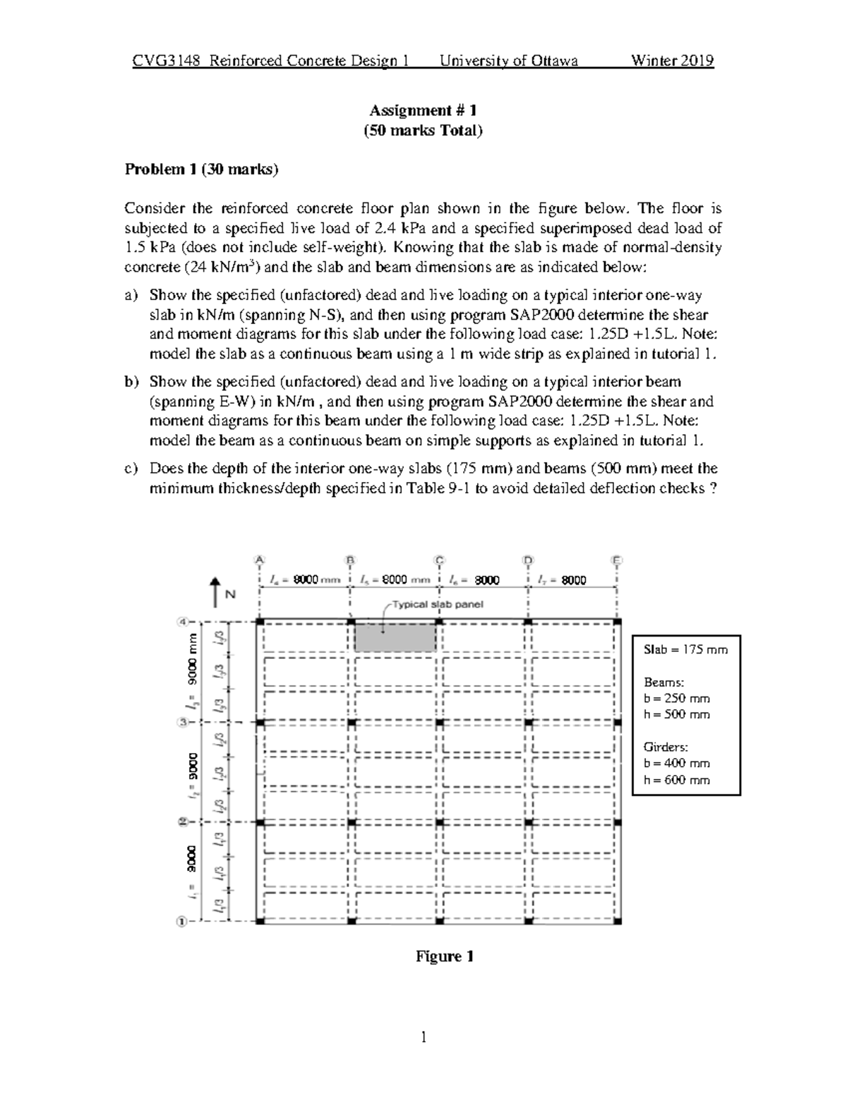 A1 CVG3148 Reinforced Concrete Design Assignment Report (Winter 2019 ...