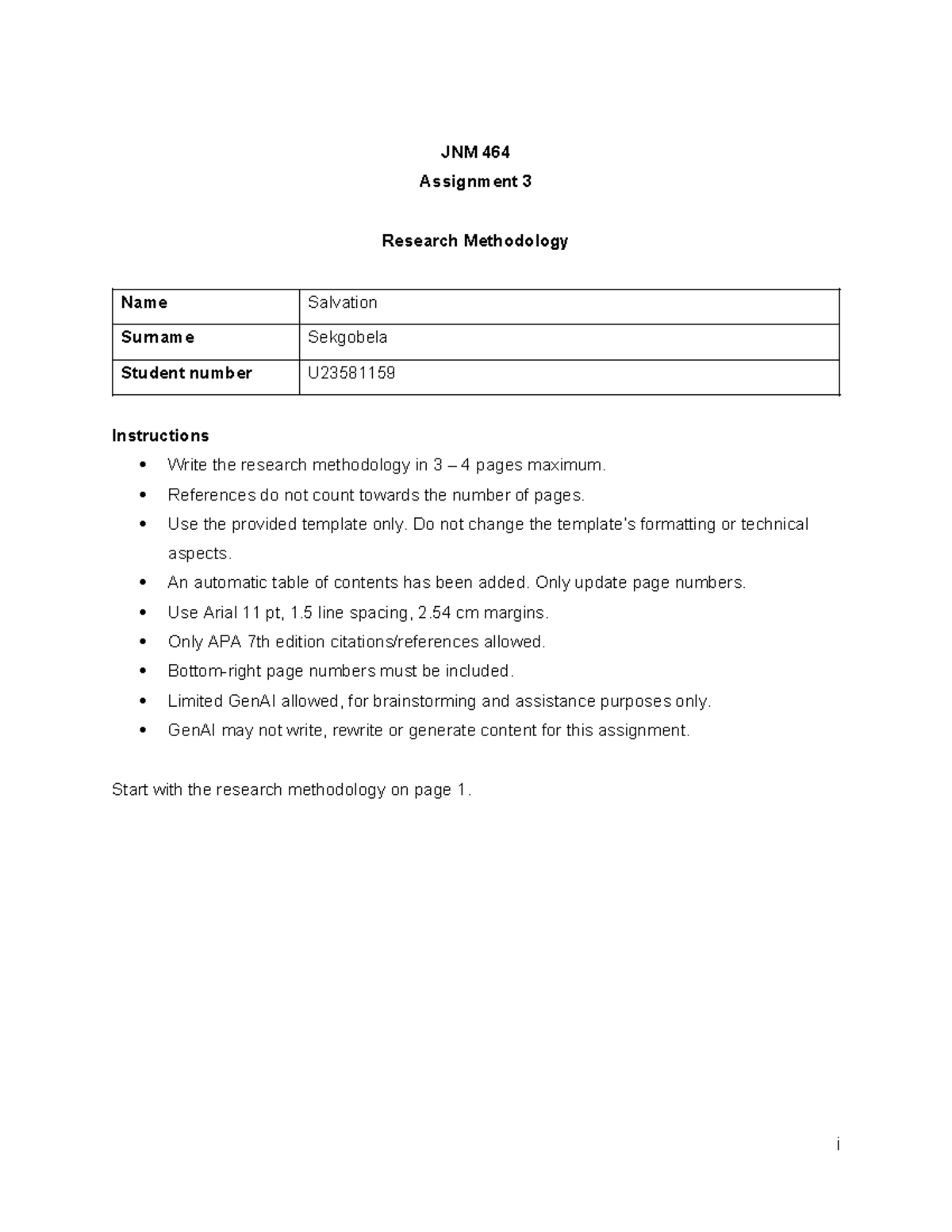 JNM 464 Assignment 3: Research Methodology Template - Studocu