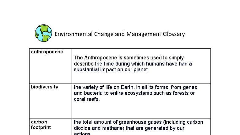 ENV 101: Glossary of Key Terms in Environmental Change Management - Studocu