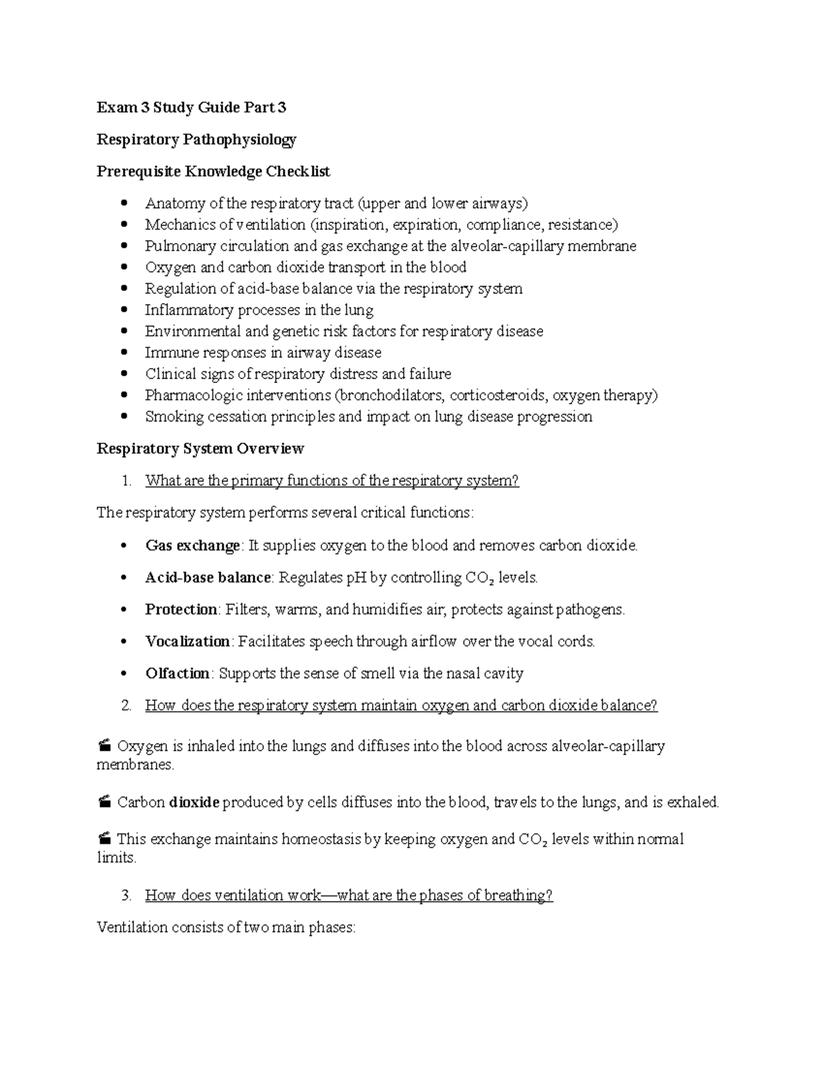 Respiratory Pathophysiology Exam 3 Study Guide: Key Concepts ...