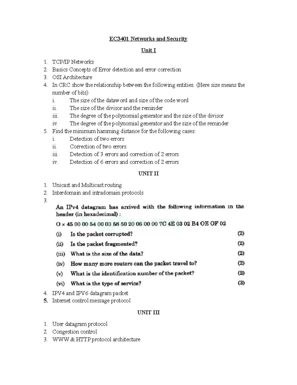 EC3401 Networks and Security Important Topics Overview and Key Concepts ...