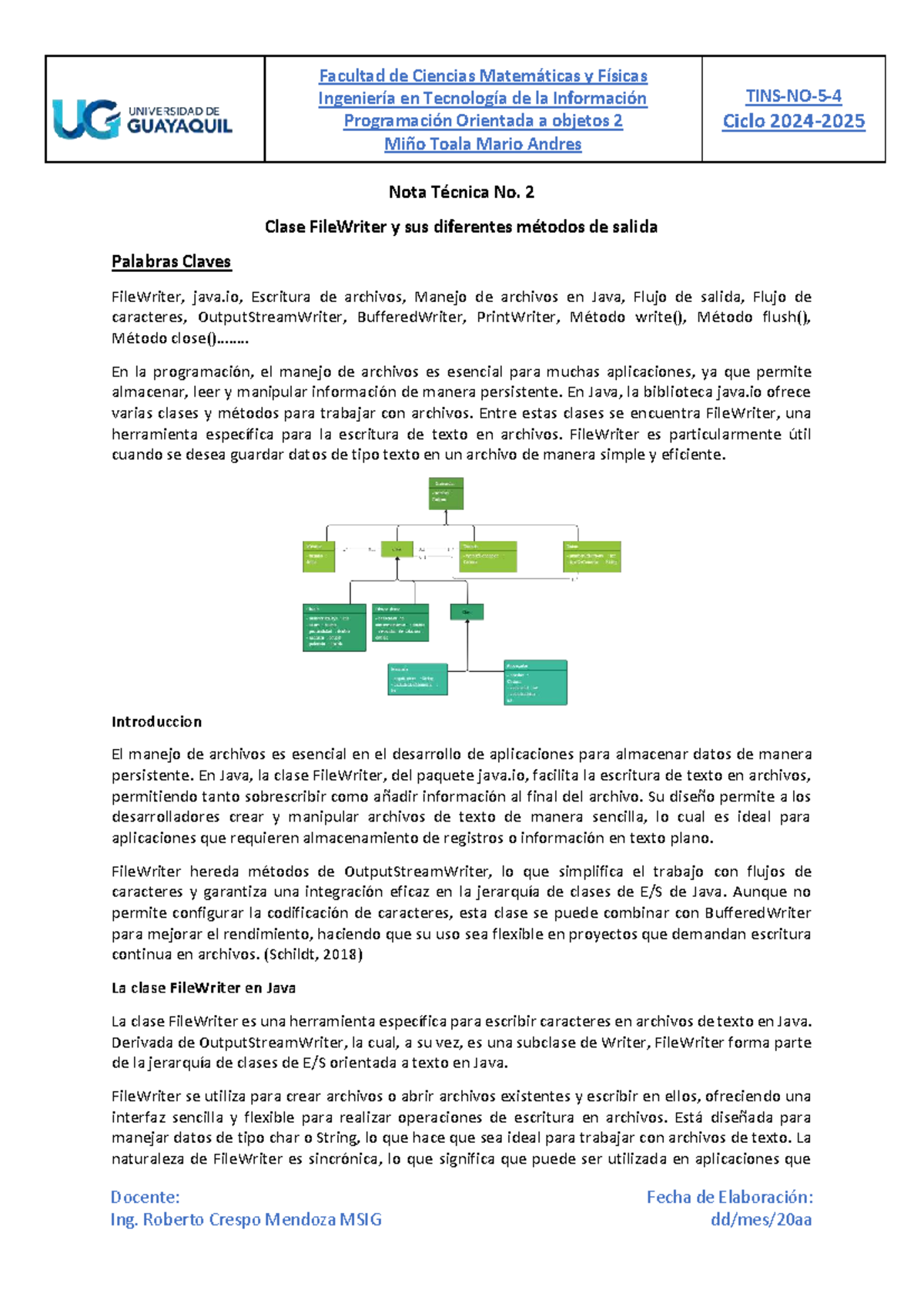 Nota Técnica #2: Clase FileWriter en Java y Métodos de E/S - Studocu