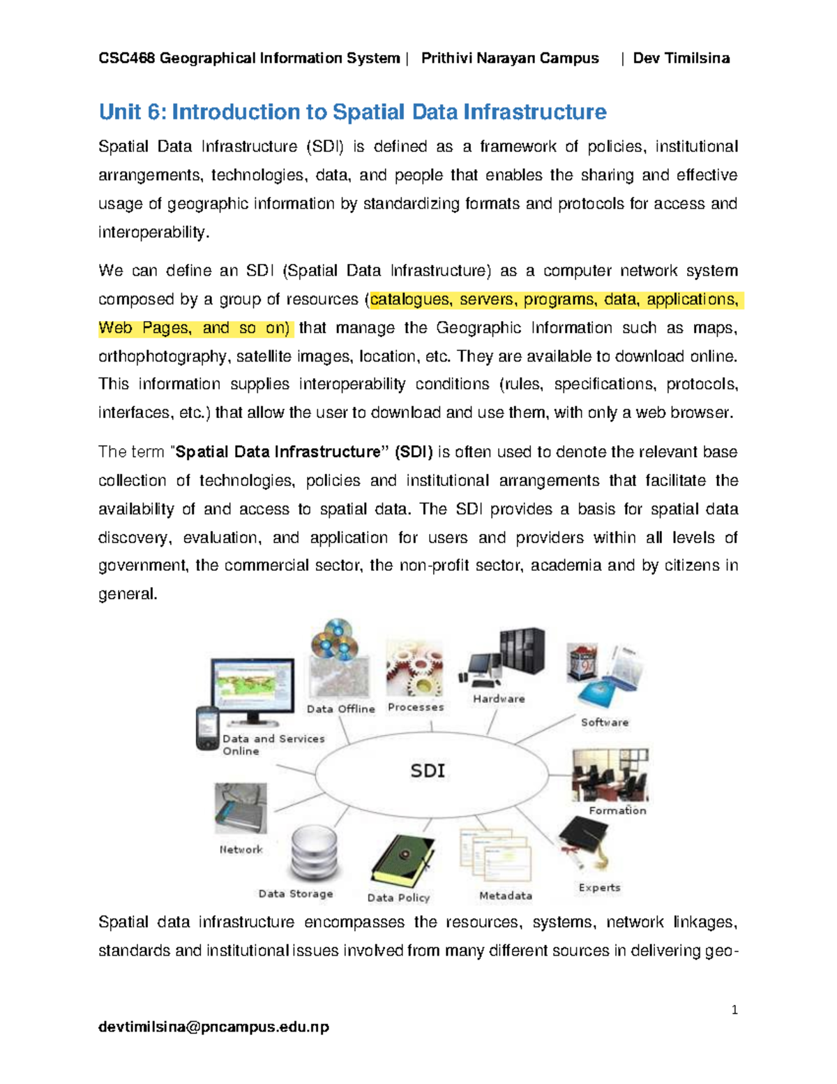 Unit 6: Overview of Spatial Data Infrastructure (SDI) Concepts and ...