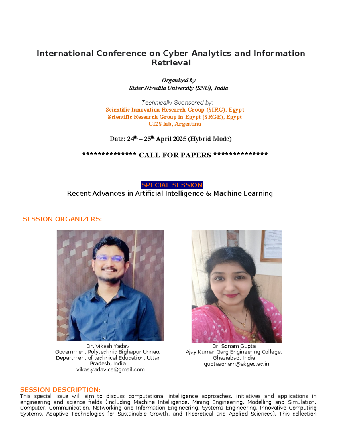 International Conference on Cyber Analytics & AI Advances - S2 - Studocu