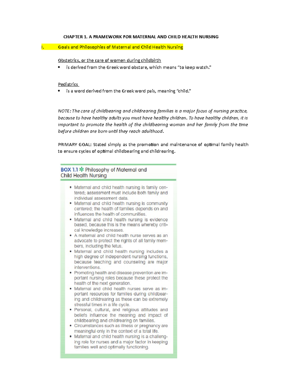 Chapter 1 - Lecture notes 1 - CHAPTER 1. A FRAMEWORK FOR MATERNAL AND ...