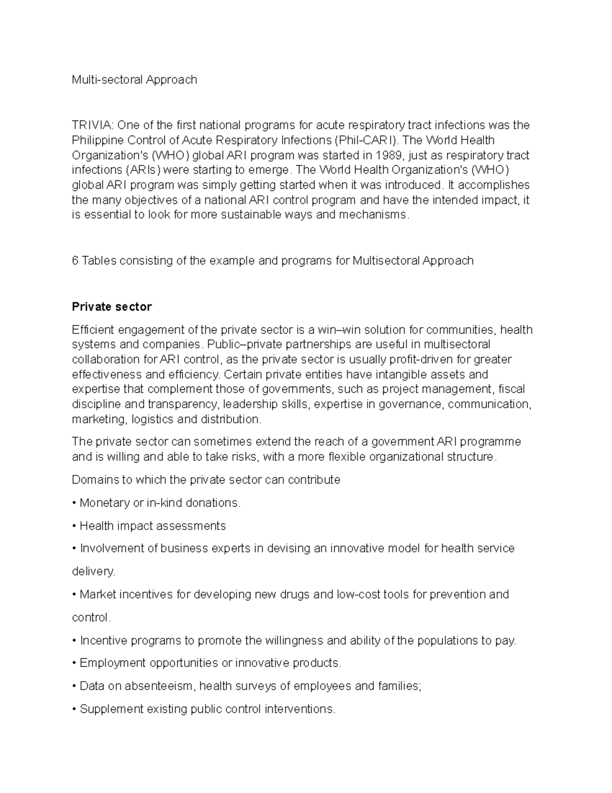 Multi Sectorial info - CPH - Multi-sectoral Approach TRIVIA: One of the ...