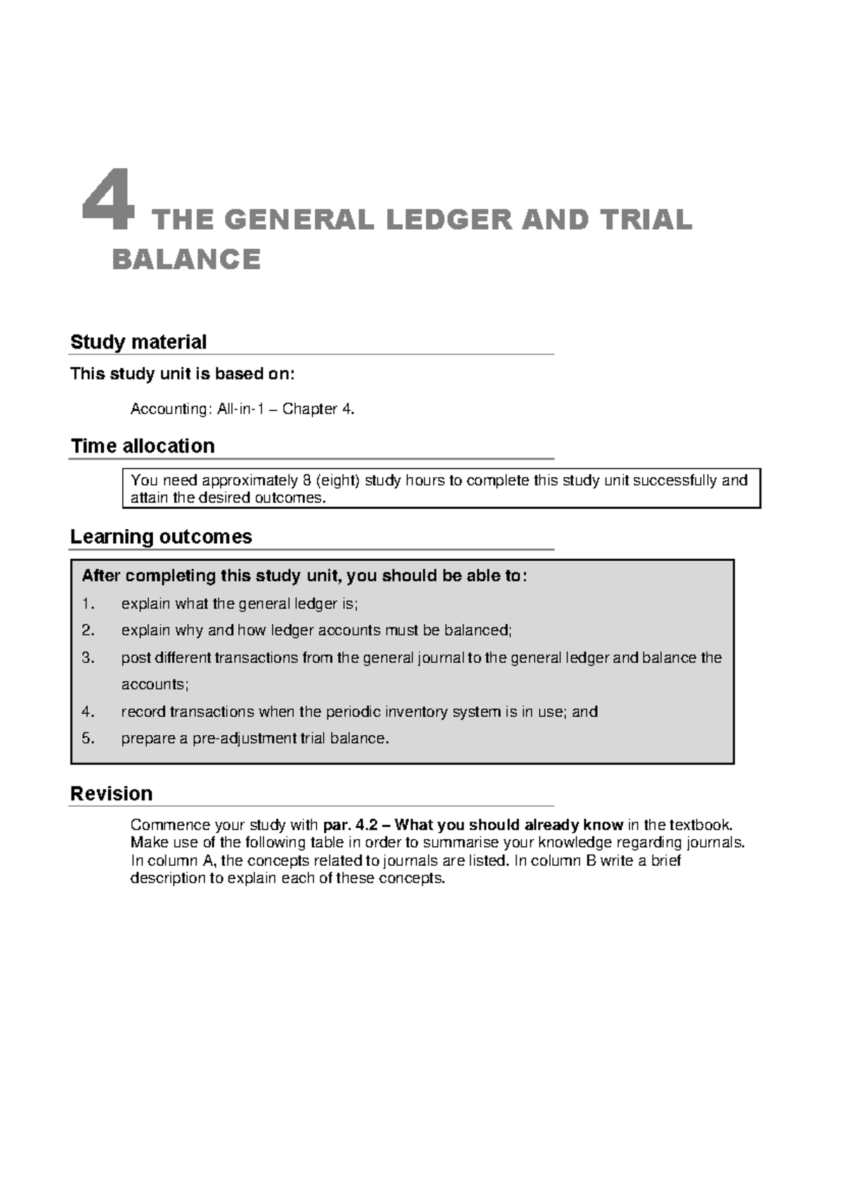 Chapter 4: The General Ledger and Trial Balance (ACC 101) Study Notes ...