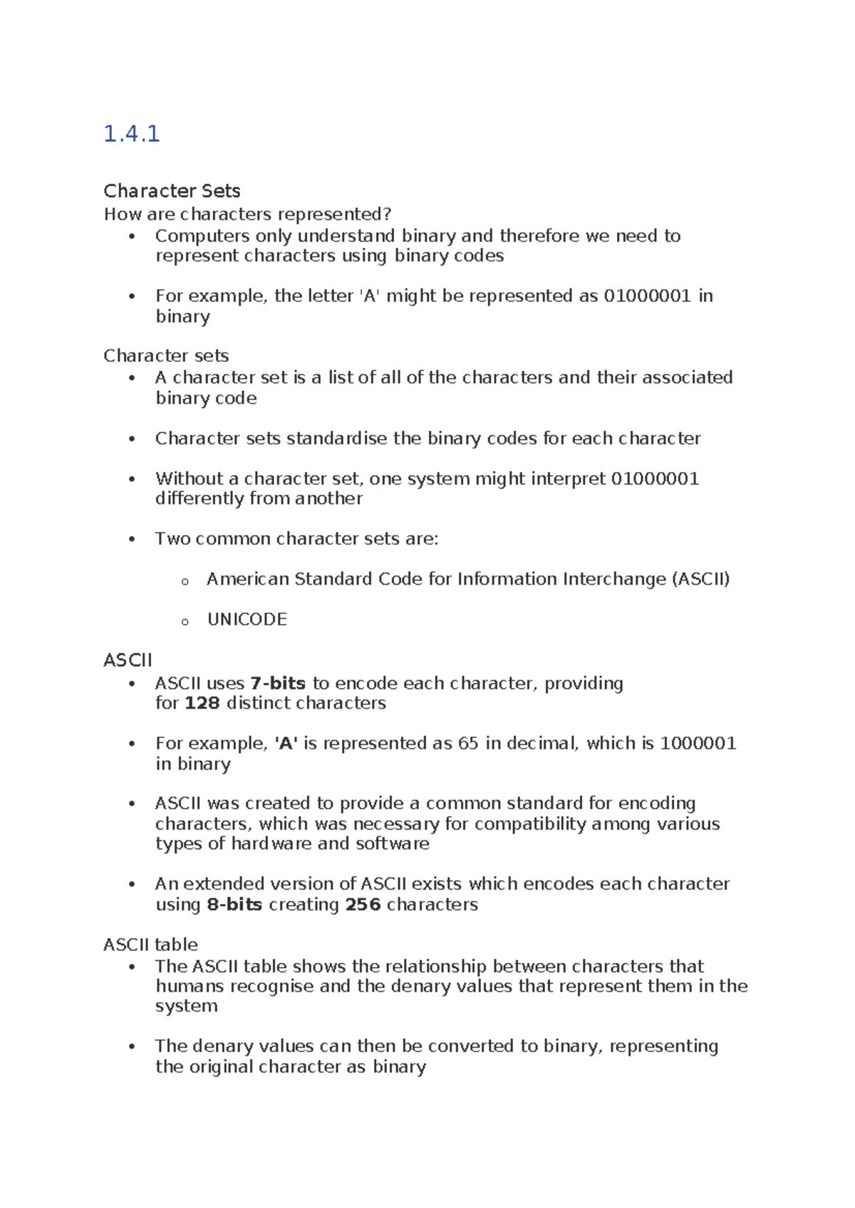 1.4 Character Sets: Understanding ASCII and Unicode Limitations - Studocu