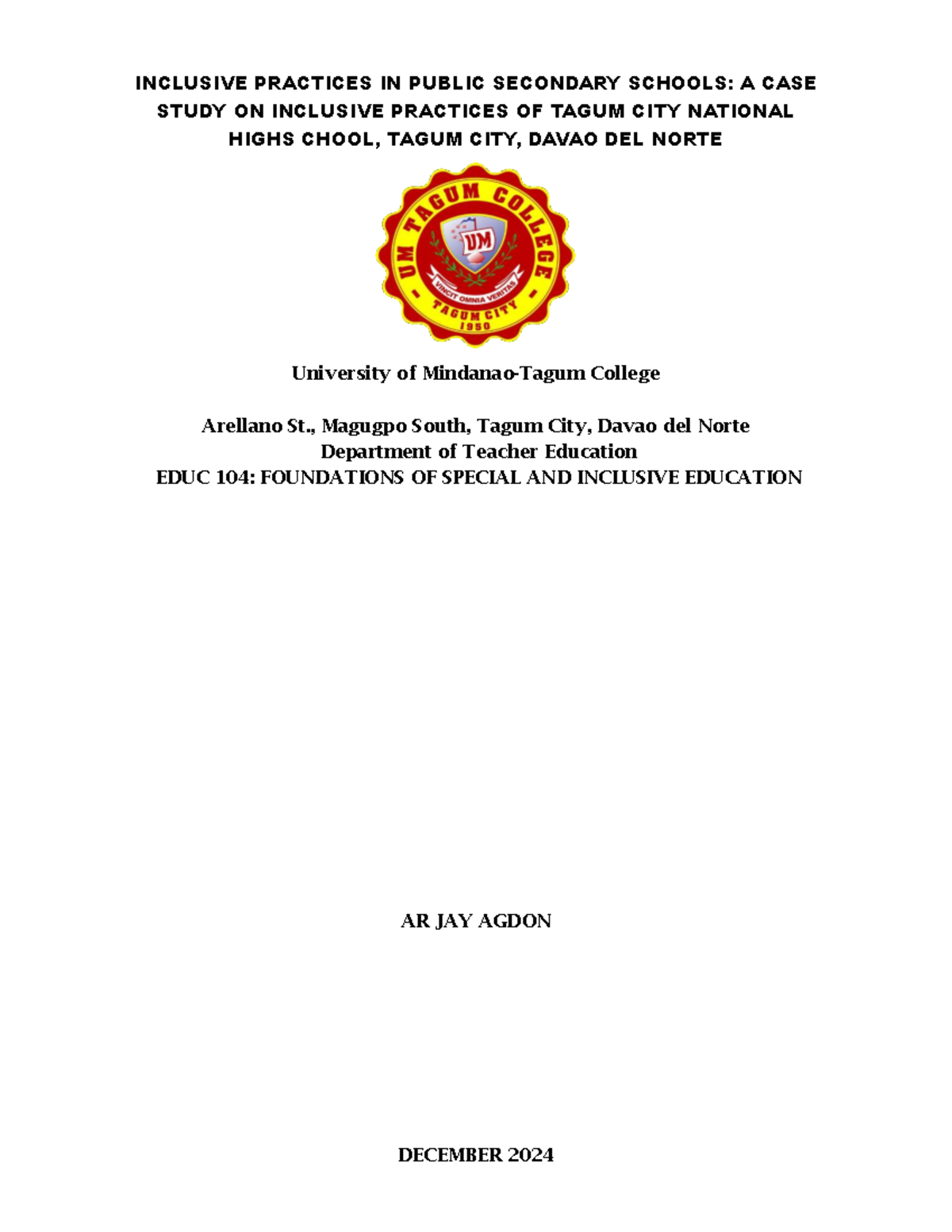 Practices IN Public Secondary Schools - Tcnhs - INCLUSIVE PRACTICES IN ...