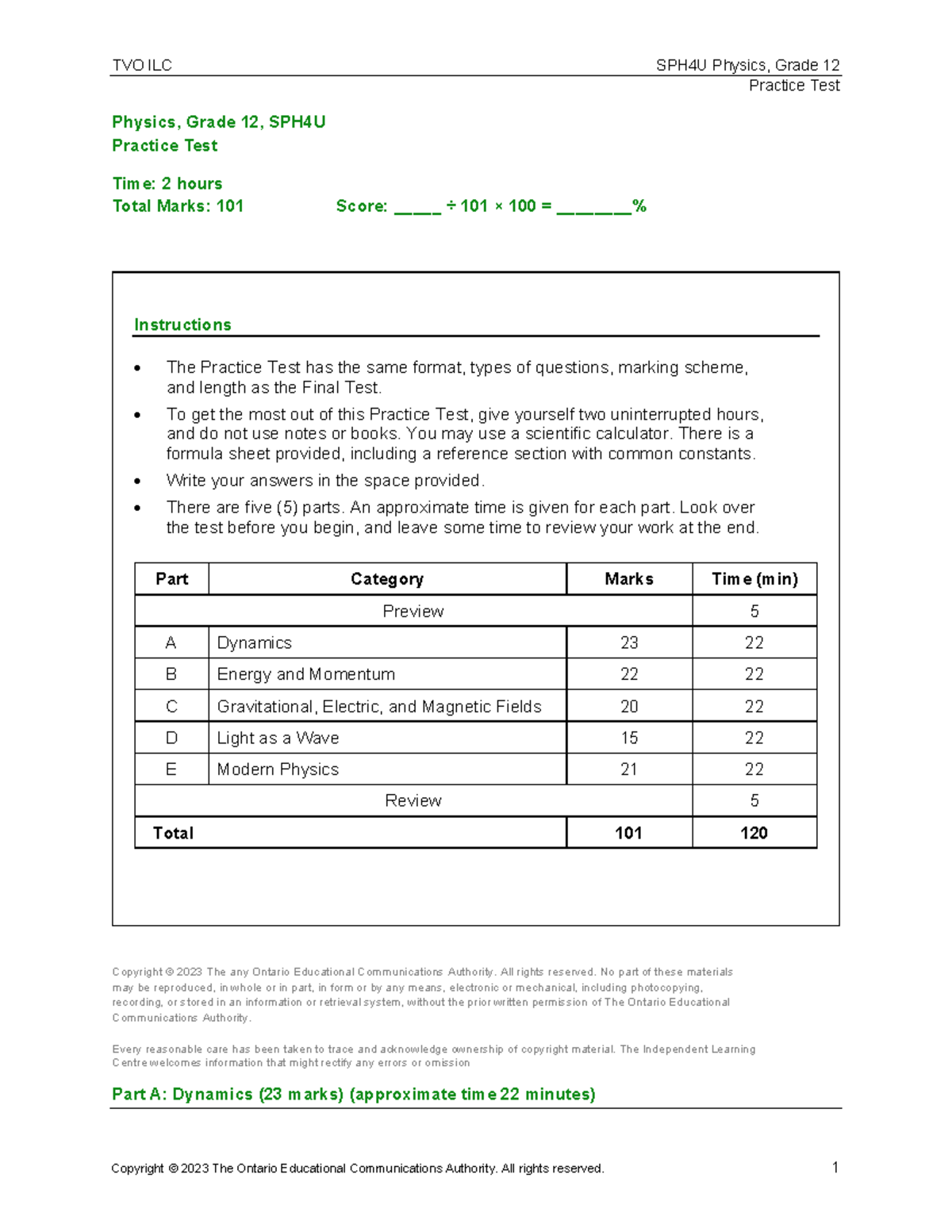 SPH4U Practice Test Suggested Answers and Solutions - Studocu