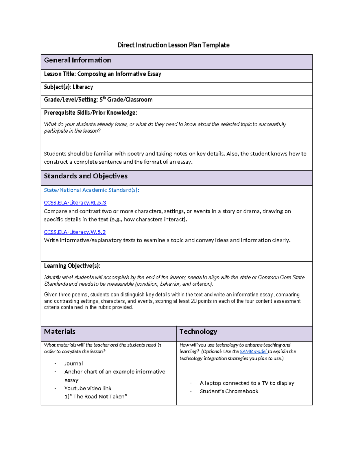 LSM3 - Task 1 Lesson Plan - Direct Instruction Lesson Plan Template ...