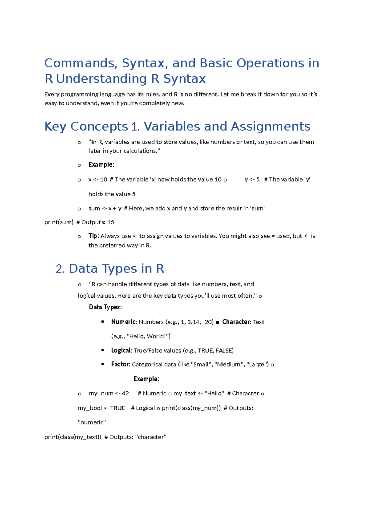 R Programming Basics: Commands, Syntax & Data Types (B) - Studocu