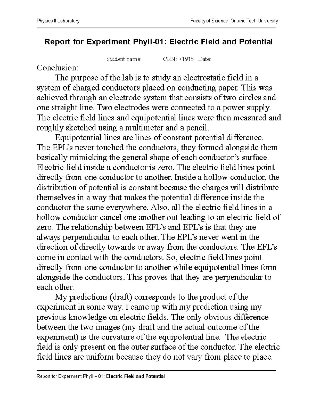 Report Electric Field - Physics 2, Lab 1 conclusion - Report for ...