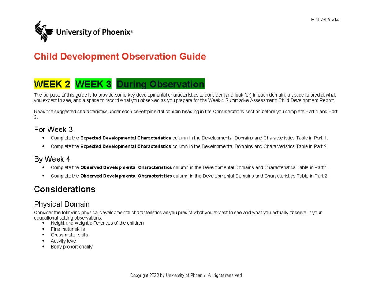 Clarification on edu305 v14 child development observation guide - EDU ...