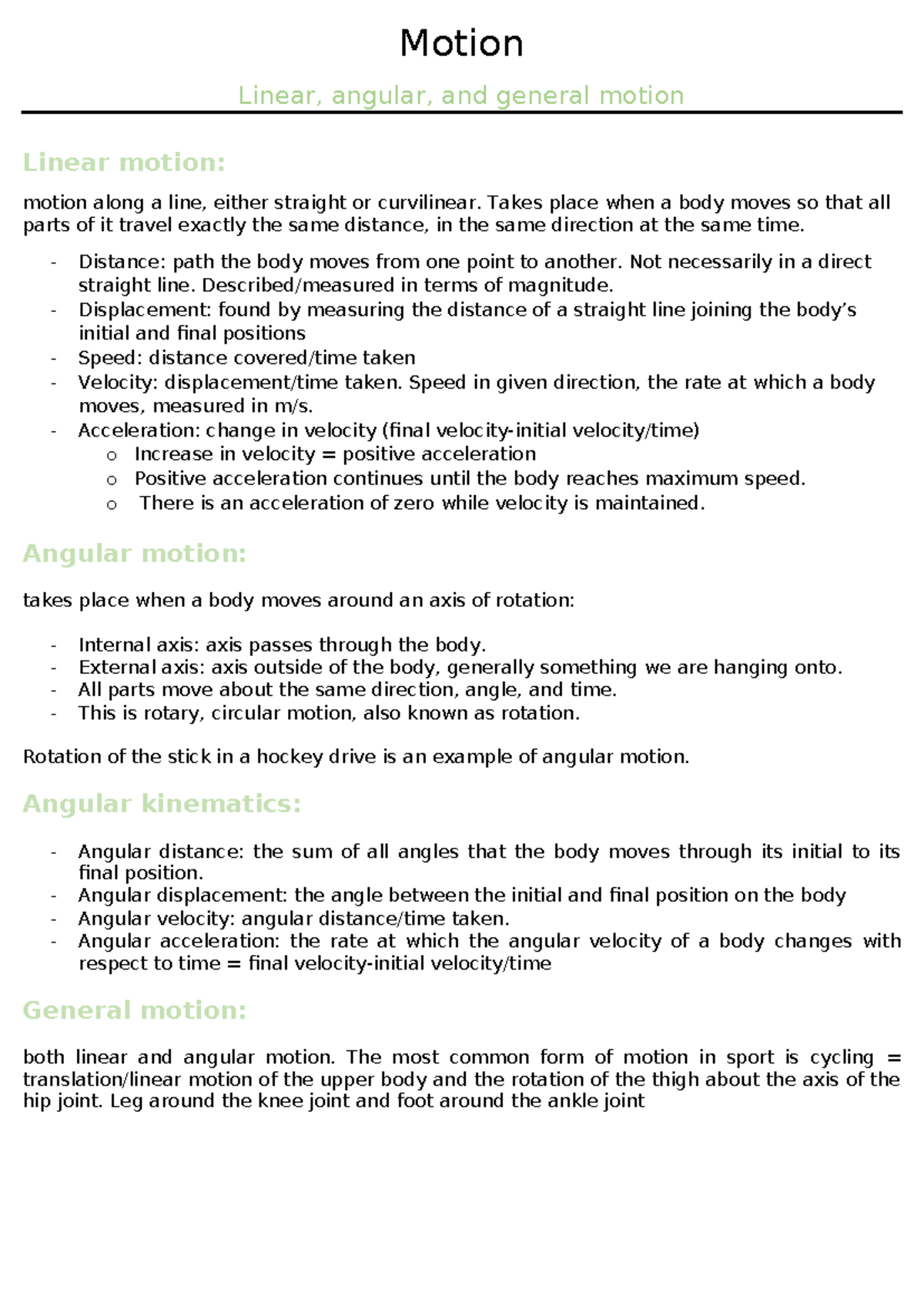PE 101: Exam Notes on Motion, Balance, and Energy Systems - Studocu