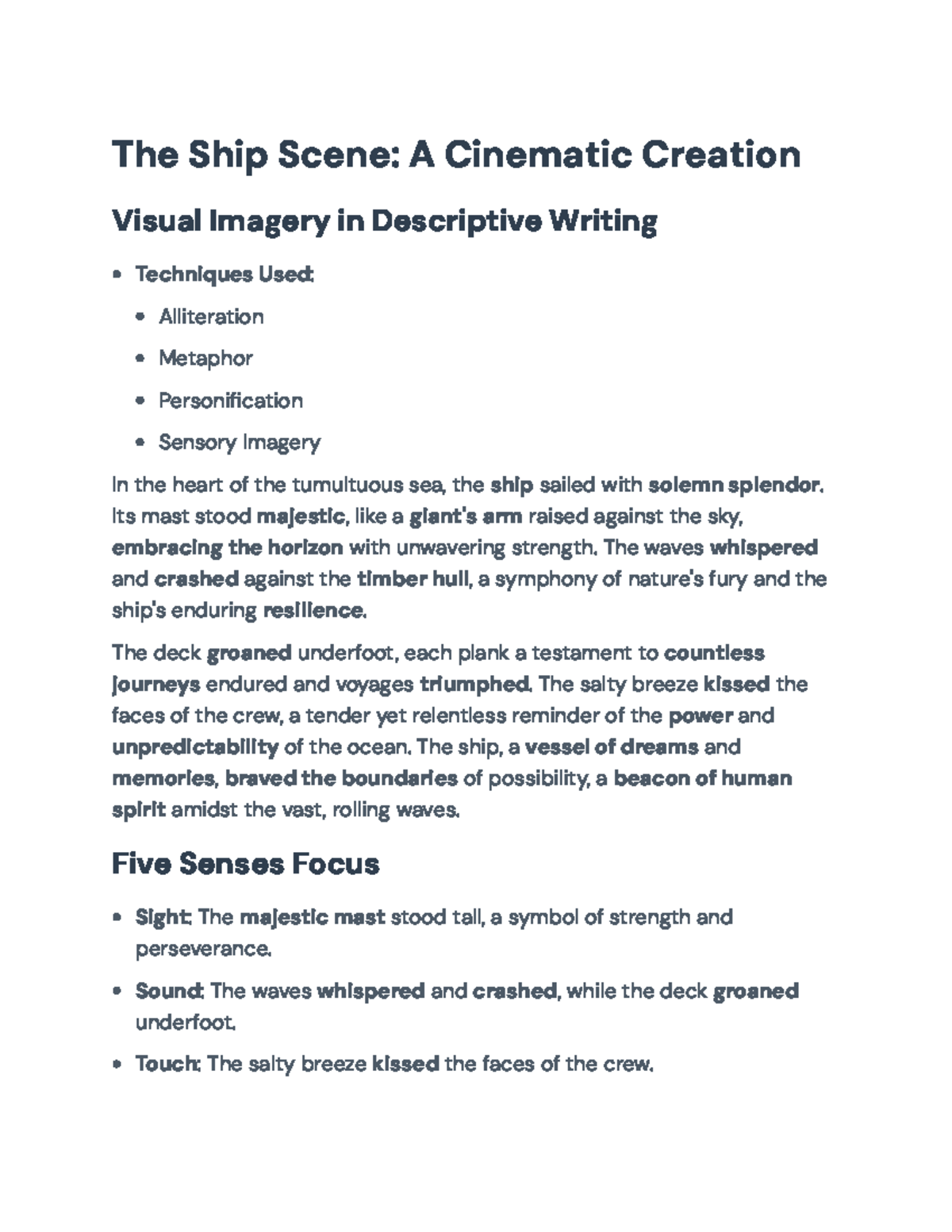 Creative Writing Techniques in Descriptive Imagery (ENG 101) - The Ship ...