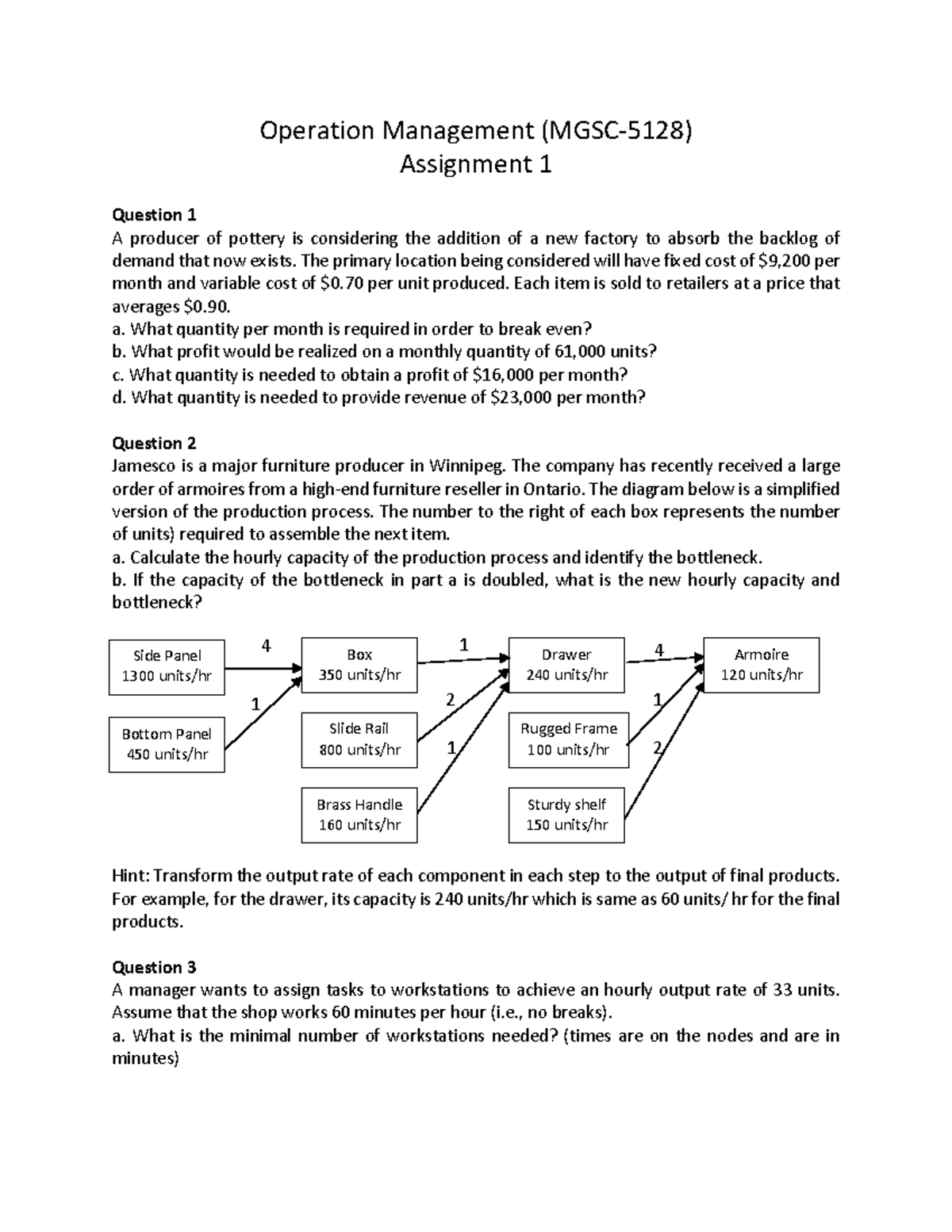 Assignment 1 - Operation Management - Operation Management (MGSC- 5128 ...