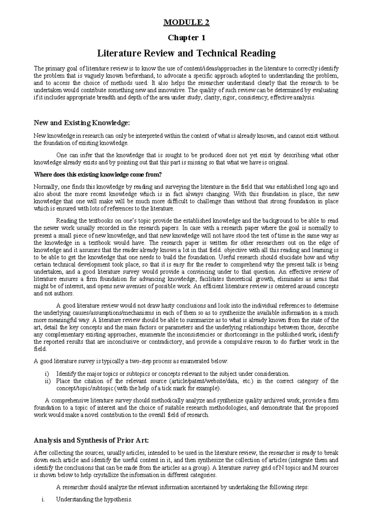 Module 2 - MODULE 2 Chapter 1 Literature Review and Technical Reading ...