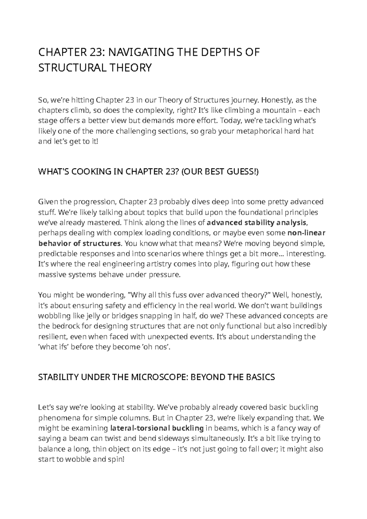 Theory of Structures CH23: Advanced Stability Analysis Insights - Studocu