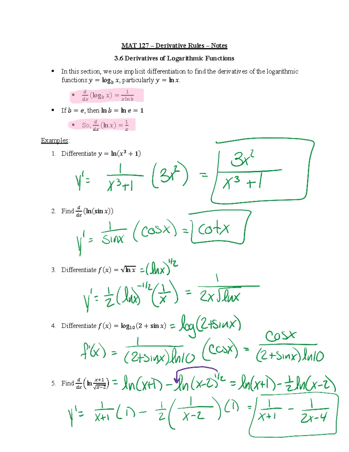 MAT 127 – Final Exam Notes on Indeterminate Forms & l'Hospital's Rule ...