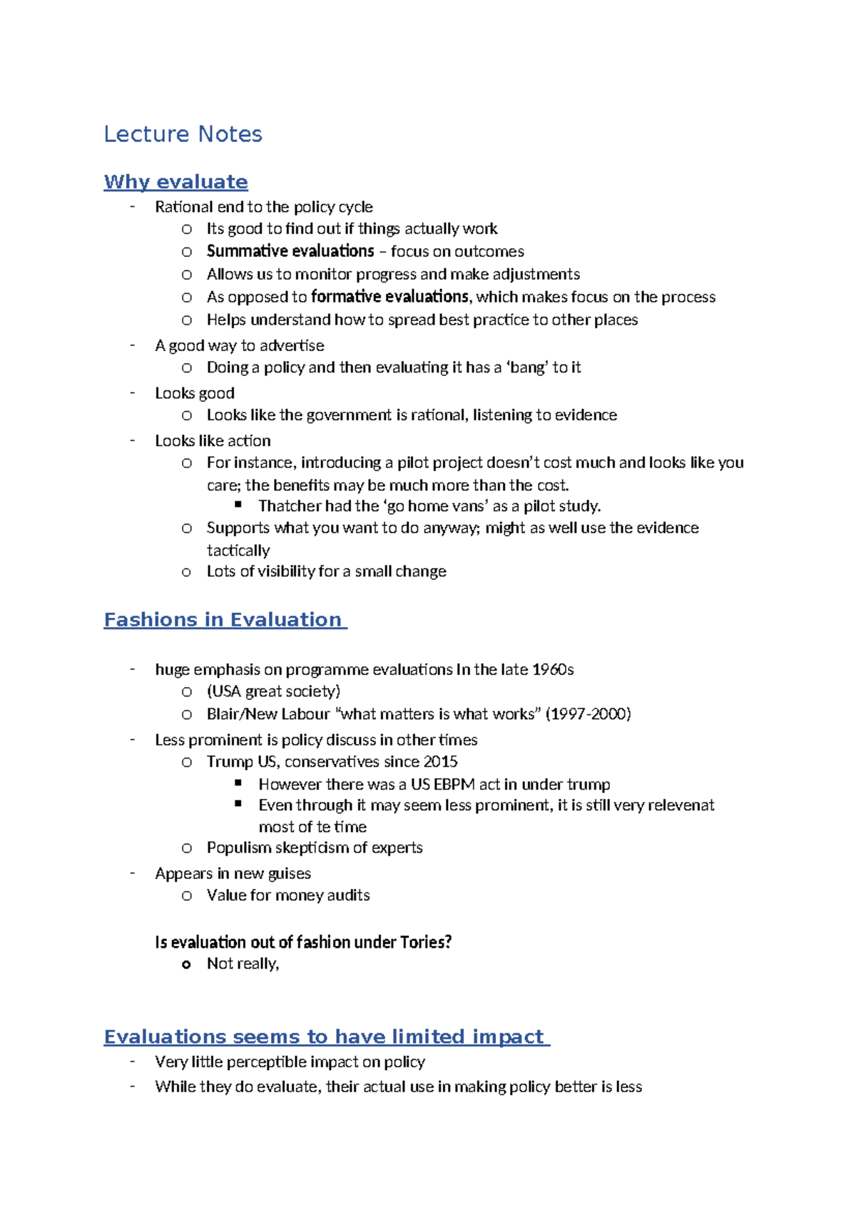 Week 5 - Evaluation Lecture Notes: Understanding Evaluations in Policy ...