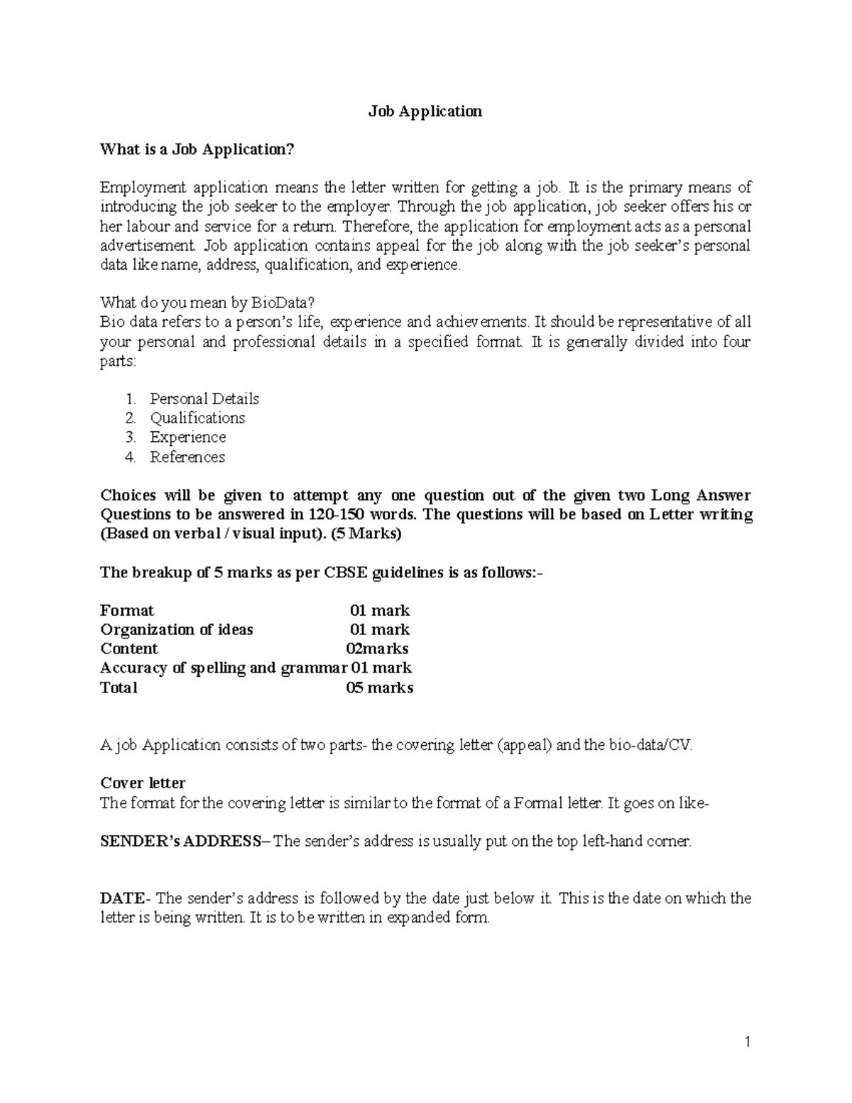Job Application Guide: Cover Letter and Bio-data Preparation - Studocu