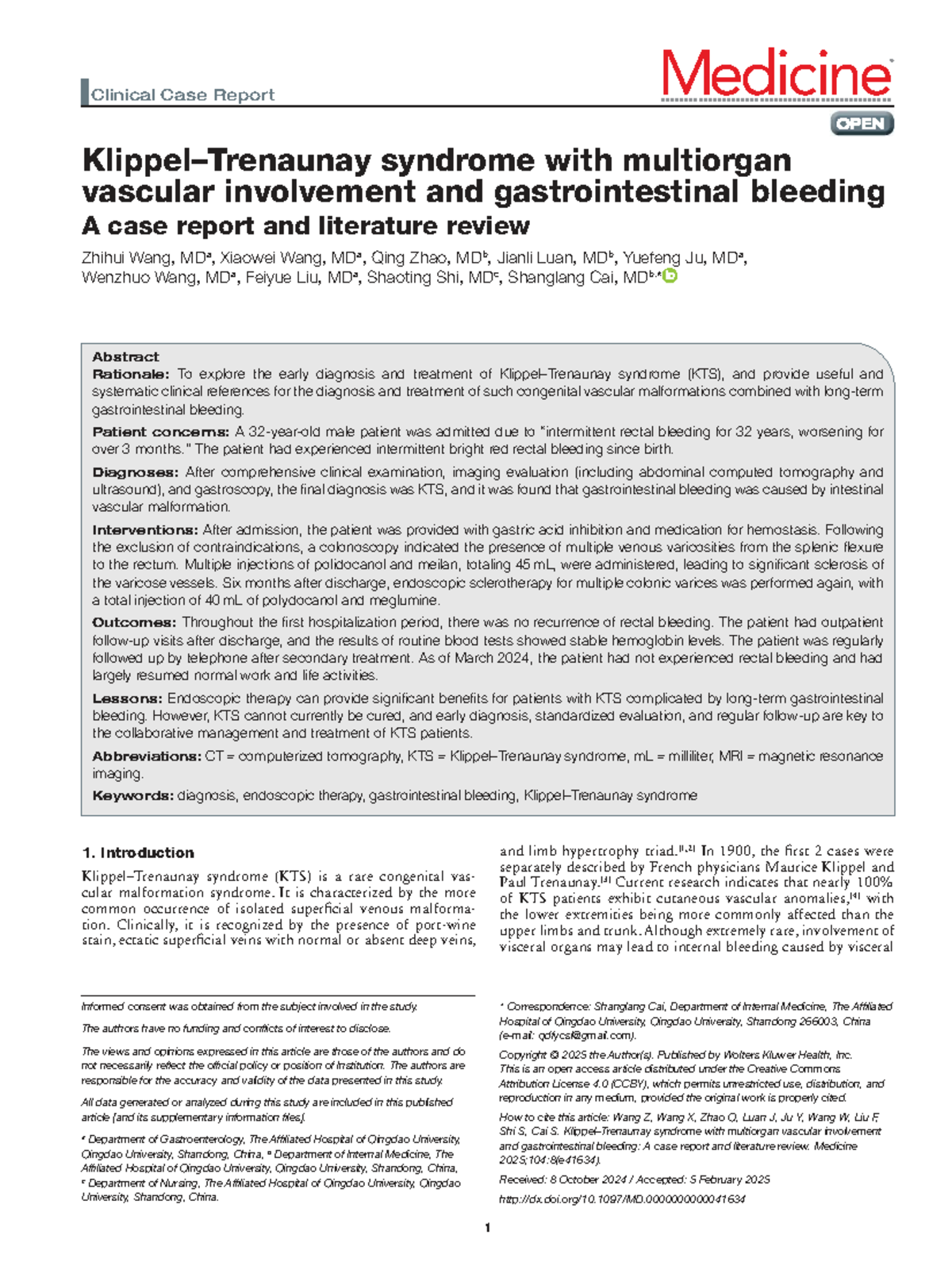 Medi-104: Clinical Case Report on KTS with Gastrointestinal Bleeding ...
