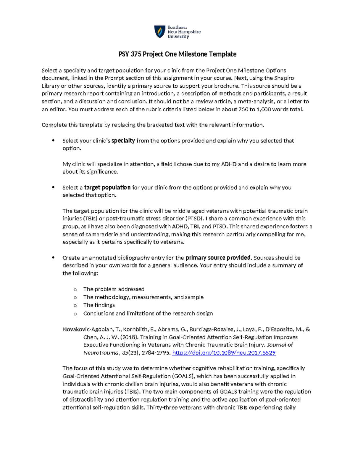 PSY 375 Project One Milestone Template - PSY 375 Project One Milestone ...